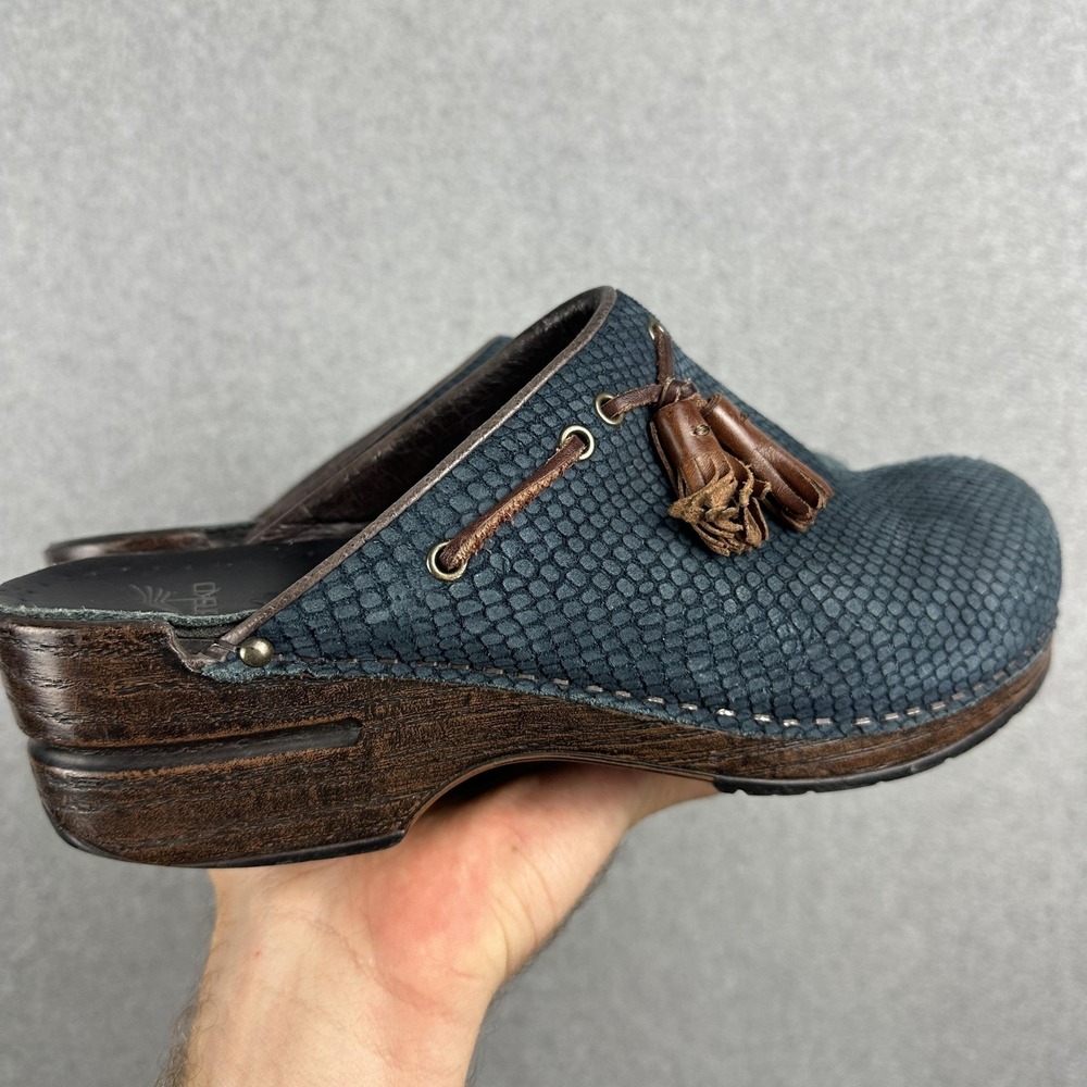 Dansko Shoes Womens Size 9.5 Blue Leather Tassel Clog Mule Slip On 178555378 - Picture 6 of 13